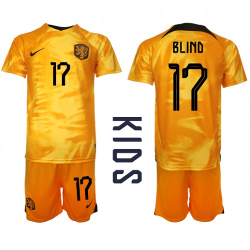 Fotballdrakt Barn Nederland Daley Blind #17 Hjemmedraktsett VM 2022 Kortermet (+ Korte bukser)